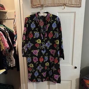 Floral Black Dress by Nooworks featuring roses in multi colors with pockets.
